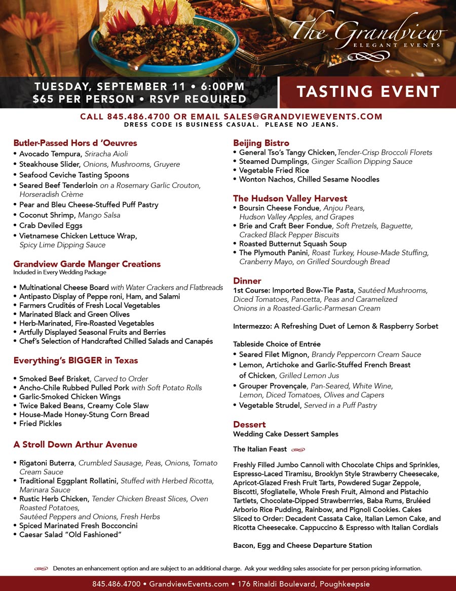 The Grandview September Tasting Event Menu